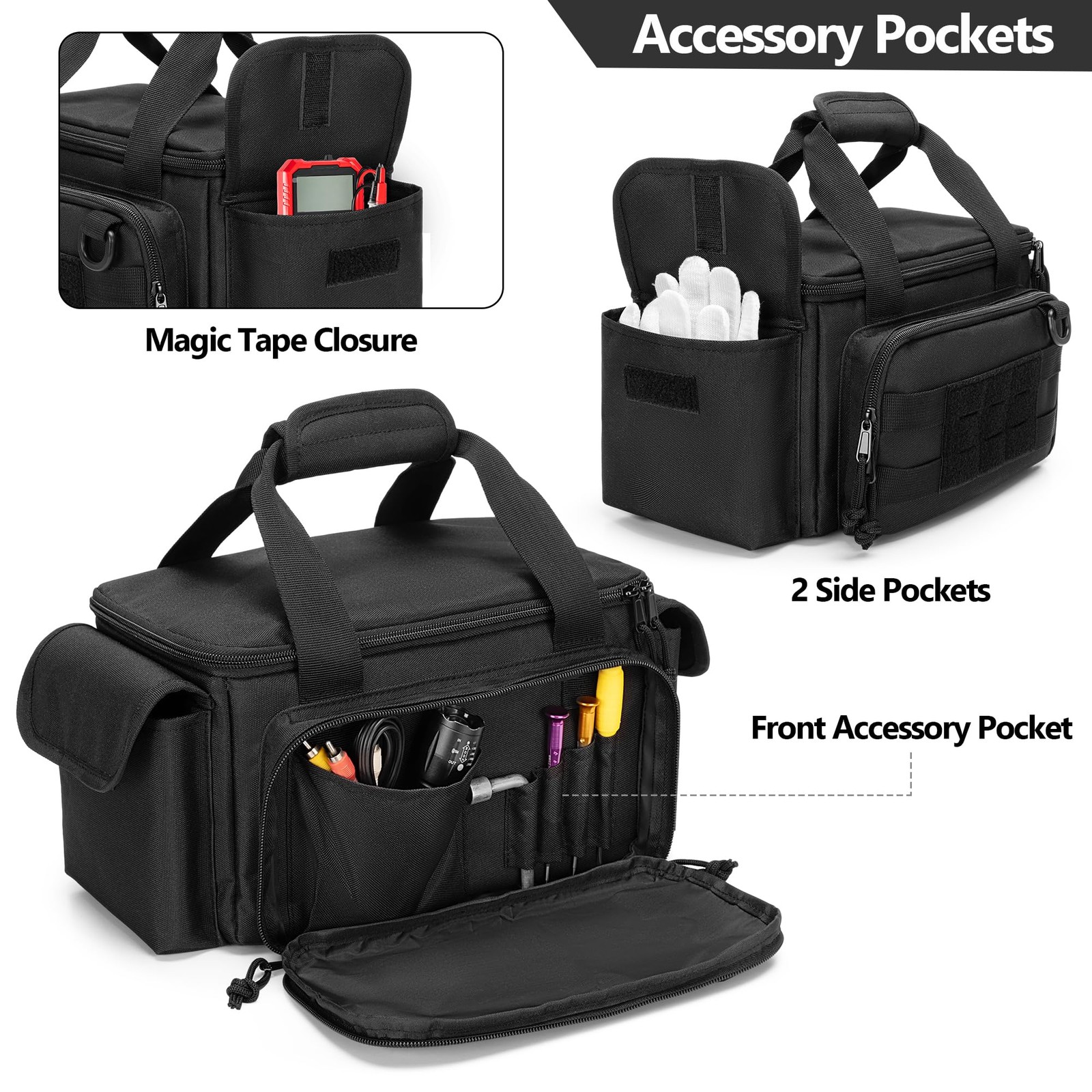 Rexmica Small Tool Bag with Anti-friction and Thick Padded Small, Black
