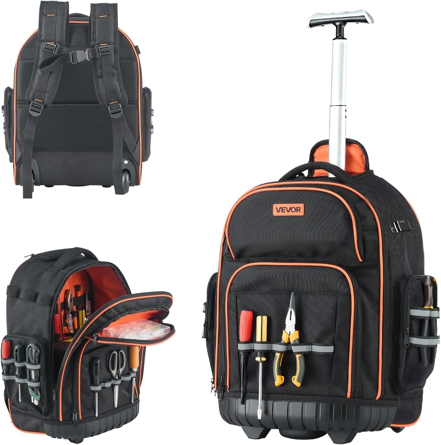 Rolling Tool Backpack, 110 lbs Load Capacity, 45 Pockets Heavy Duty Roller To…