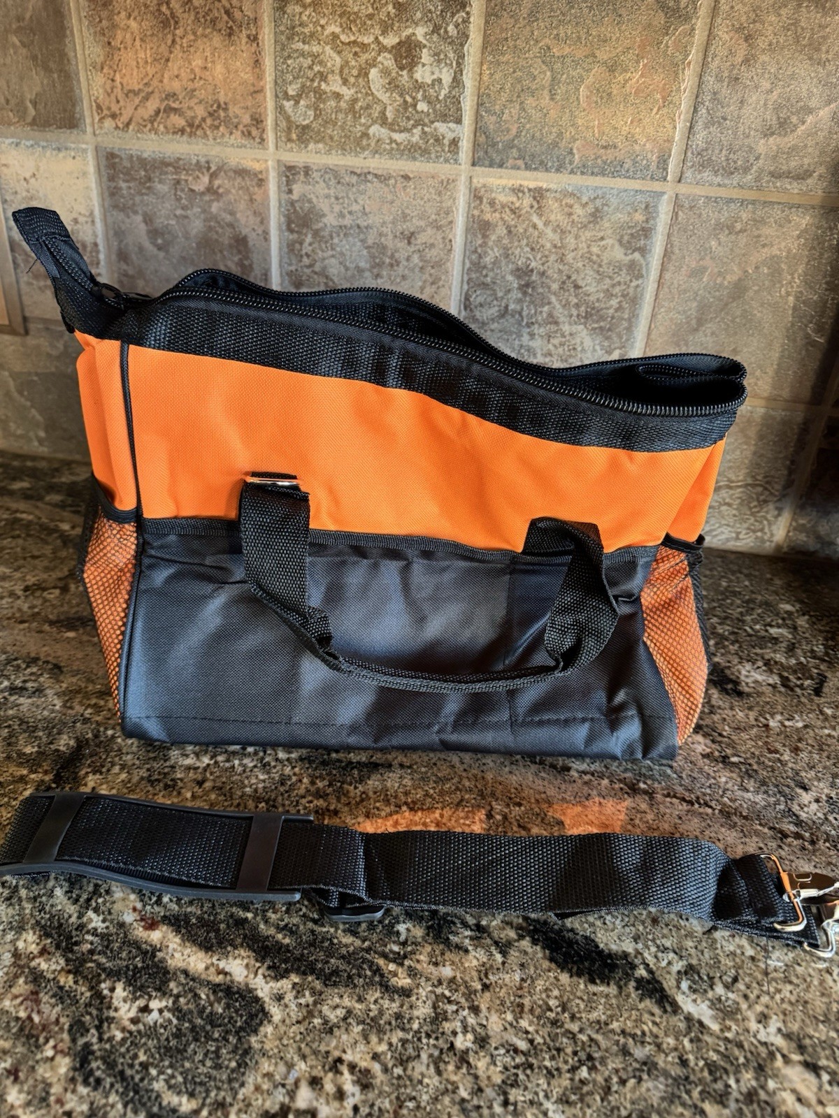 BAC ENG Black&Orange Indoor/Outdoor Tool or Gear Bag w Multiple pockets & Strap