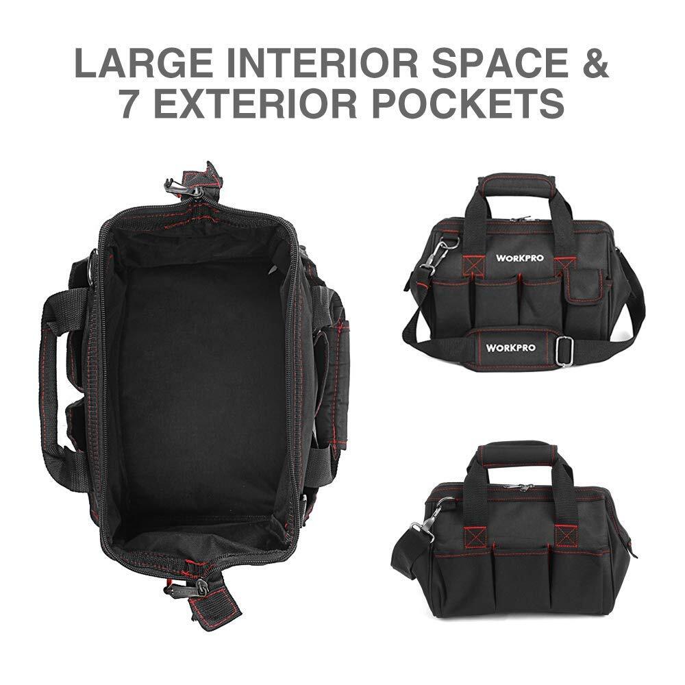 Workpro 12″ Compact Close Top Wide Mouth Storage Tool Bags 500D Polyester Fabric