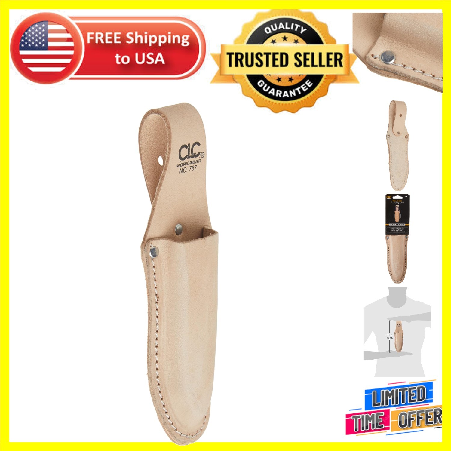 Durable CLC 767 Tan Leather Tool Holder with Slip Pocket – Heavy Duty Design
