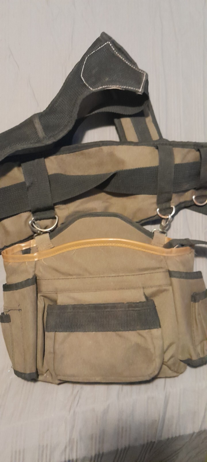Electrical Tool Pouch With Attached Waist Belt And Shoulder Harness Army Green