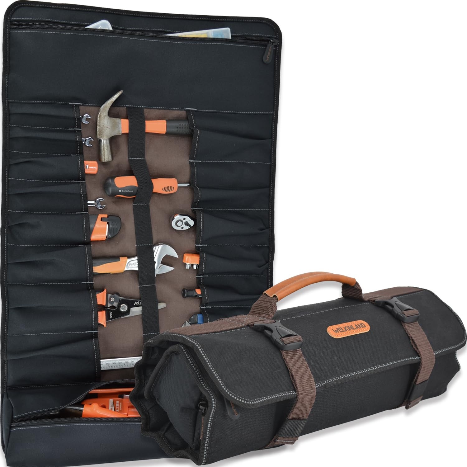 Waxed Canvas Tool Roll 18 Pockets 17″ Heavy-Duty Waterproof – Tool Organizer