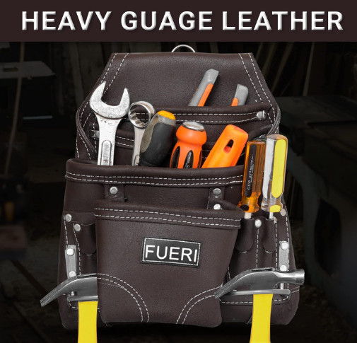 Leather Tool Pouch for carpenters 10 pockets Tool Belt Bag Electrician Framers