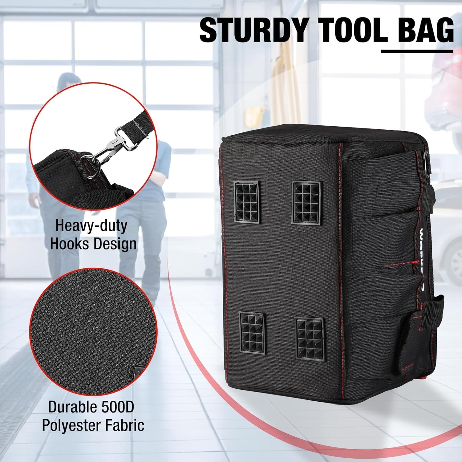 12-Inch Wide Mouth Tool Bag – Heavy-Duty Storage with 7 Pockets & Zipper Access