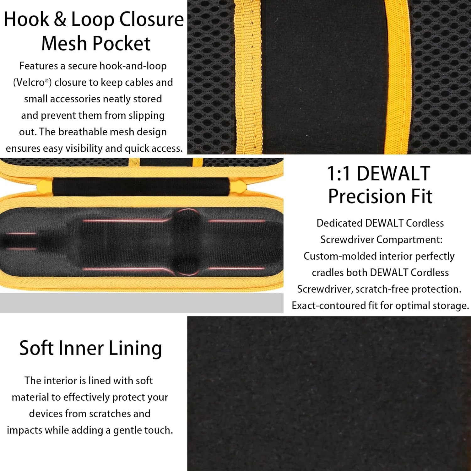 Hard Travel Case for DEWALT FLEXDRIVE DWHT66719 Screwdriver | Mesh Accessory Poc
