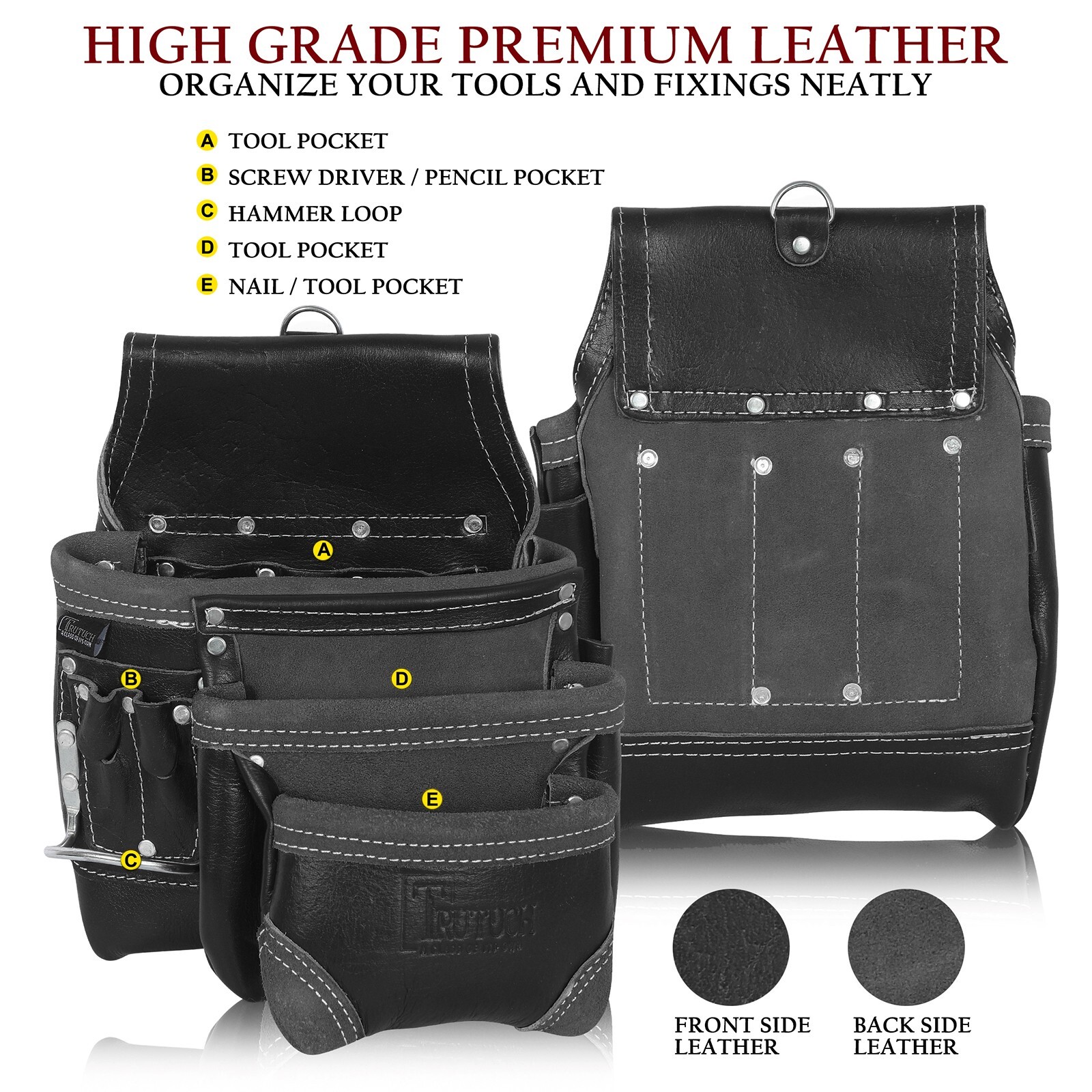Trutuch Leather Carpenter Tool Belt | 18 Pockets | Framers Tool Belt | Handyman