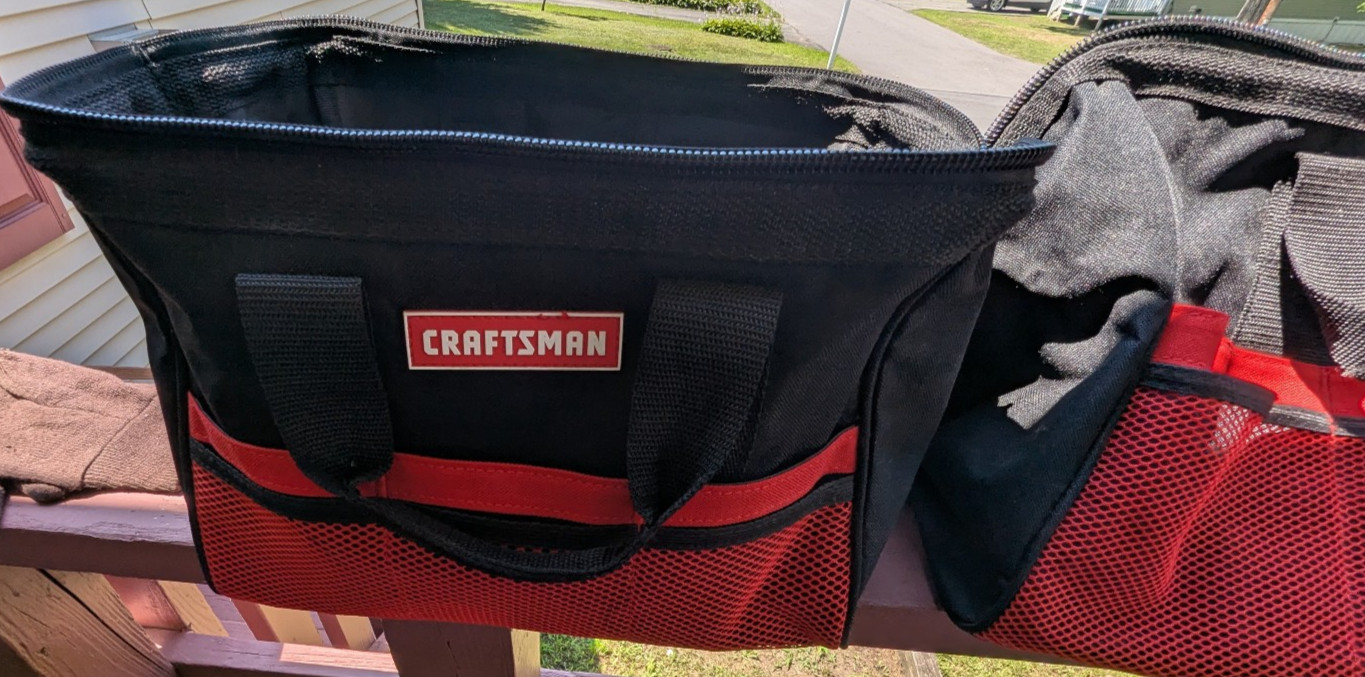 Craftsman two Widemouth Tool Bags NOS Black & Red (SEE PICS for SIZES) 1 L 1 S