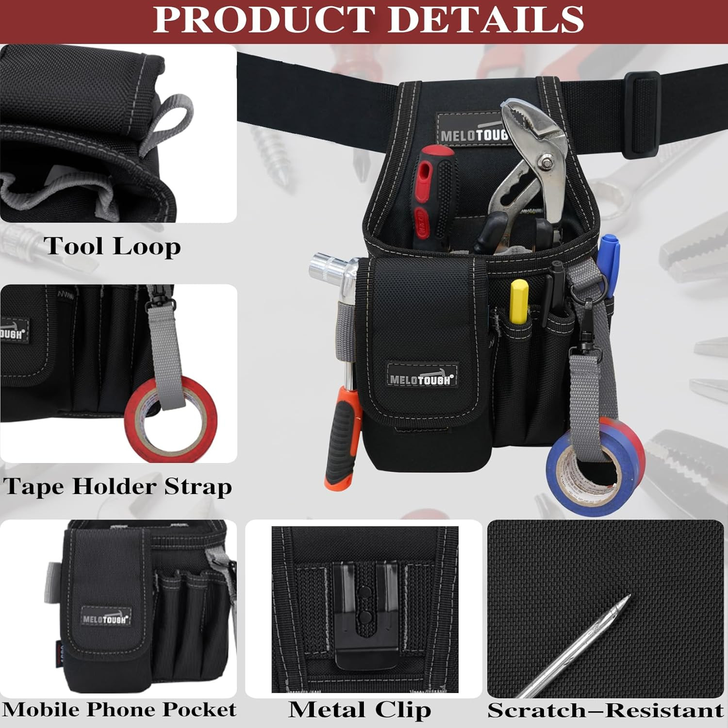 Small Tool Pouch with Belt Clip, Mini Electrician Work Pouch