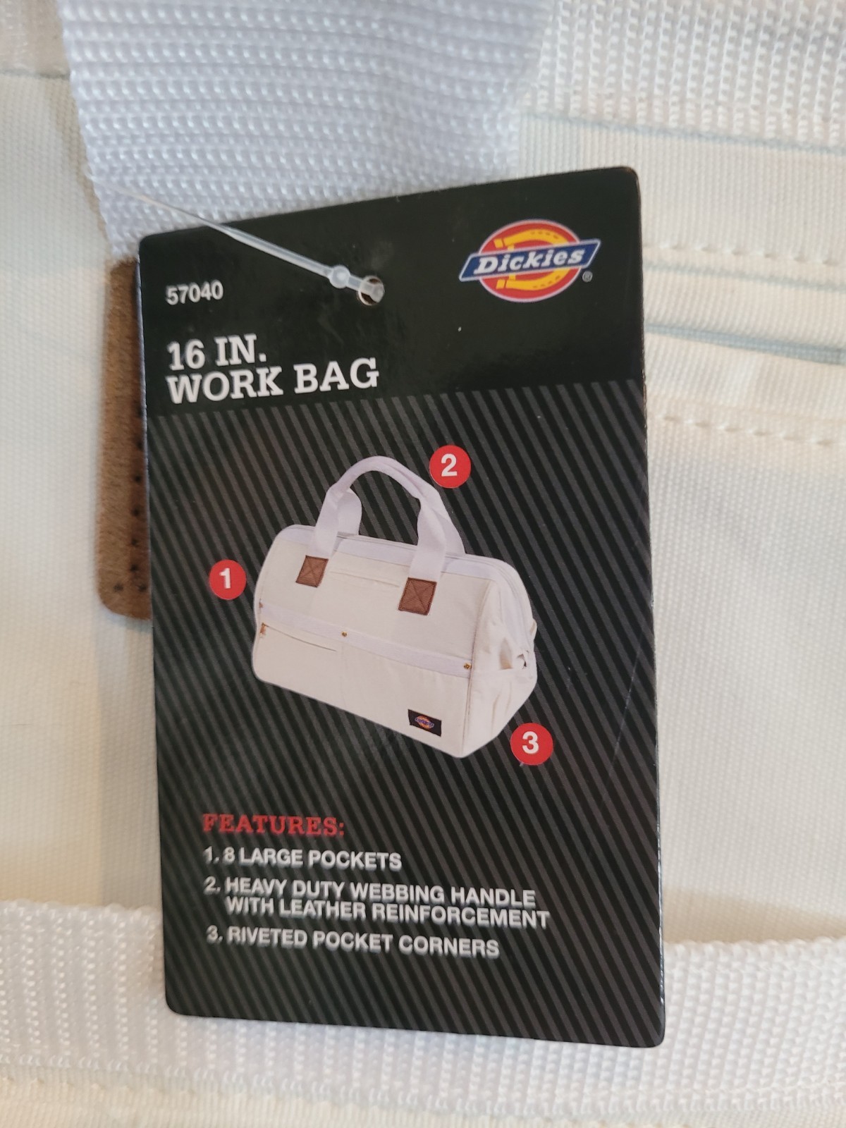 Dickies 16 in Work Bag 57040 White Fabric w/ Leather Reinforcement Riveted