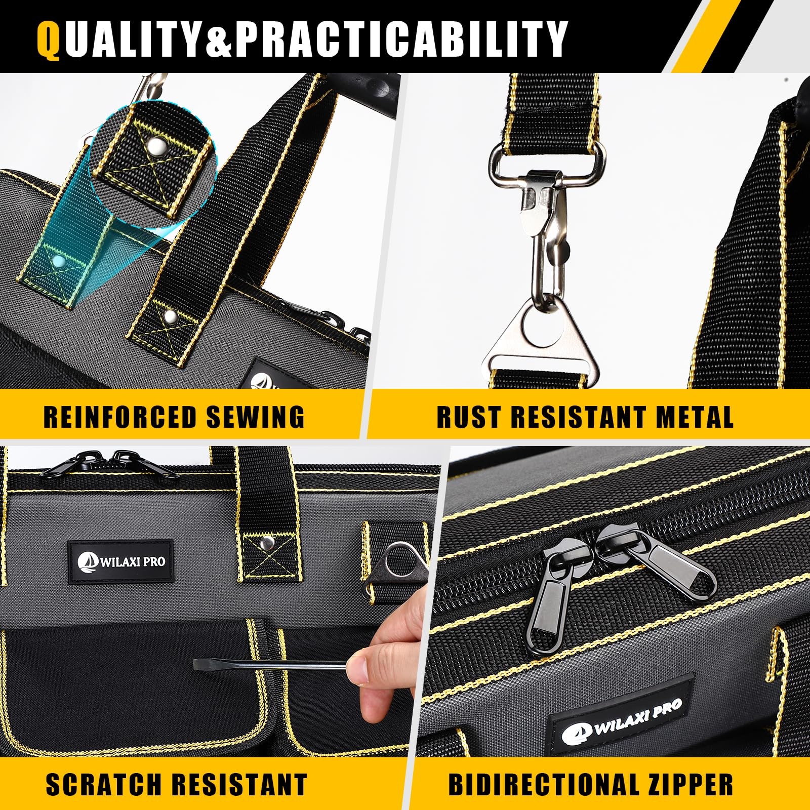 17 Inch Tool Bag Waterproof Molded Base Wide Mouth Tote Electrician Organizer