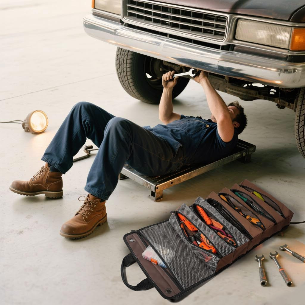 WELKINLAND Heavy-Duty Waxed Canvas Tool Roll, 7-Pockets Tool Wrap Roll, 15L Tool