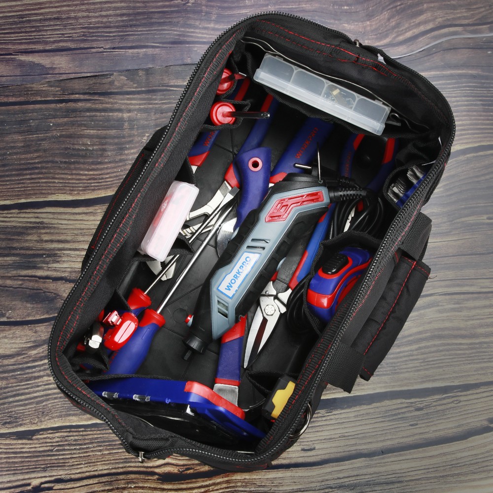 WORKPRO 16-in Close Top Wide Mouth Tool Storage Bag with Water Proof Rubber Base