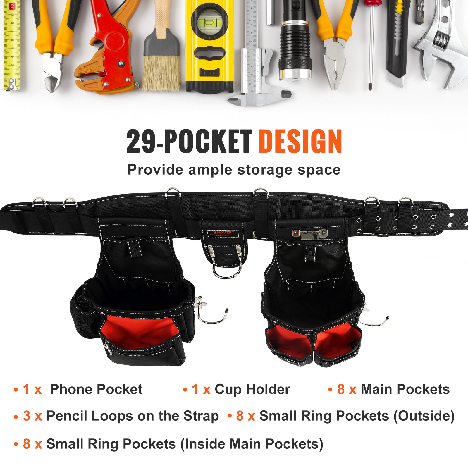 VEVOR Tool Belt with Suspenders Adjustable Carpenter Tool Pouch 1680D Polyester