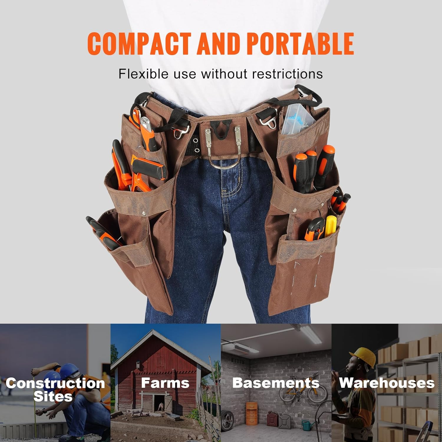 Tool Belt, 19 Pockets, Adjusts from 32 Inches to 54 Inches, Polyester Heavy Duty