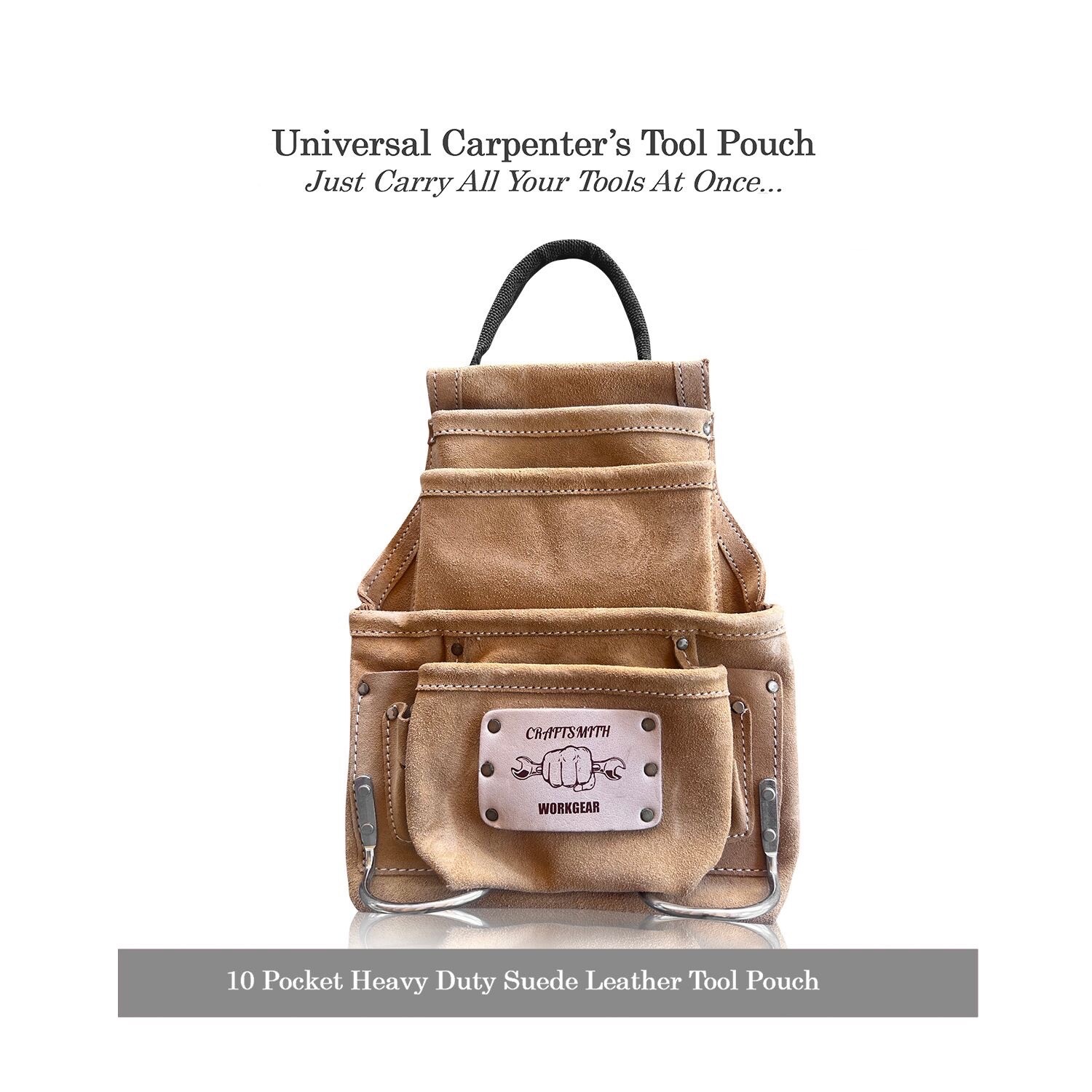 Carpenter Framer Drywaller HVAC Tool Pouch Bag HeavyDuty 10 Pocket Suede Leather