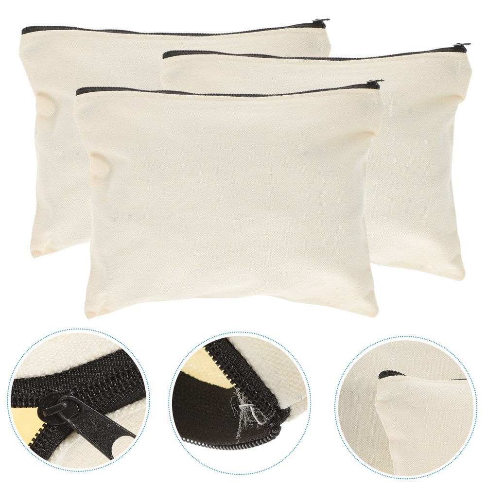 10Pcs Canvas Tool Storage Bag Beige Lightweight Zipper Pouch for Easy Carrying