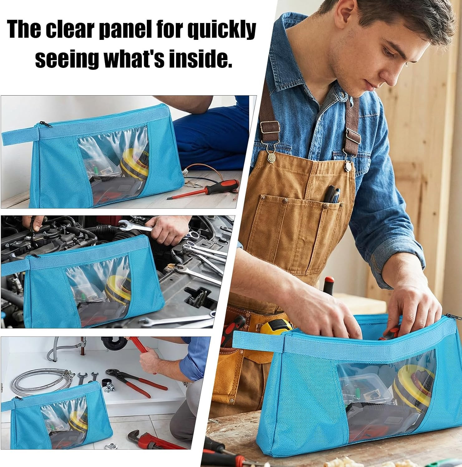 5 Pack Tool Pouch with Clear Window, 12inch Heavy Duty Canvas Tool Bag Organi…