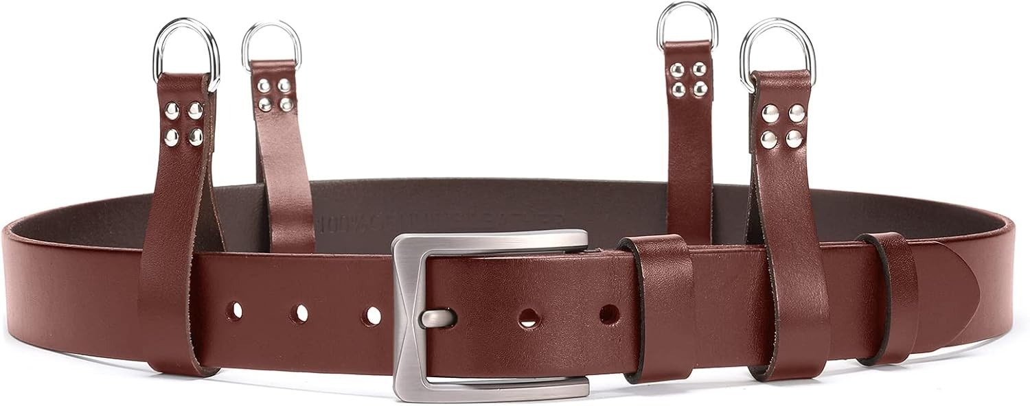 4-Piece Heavy Duty Leather Tool Belt Connectors Set – Universal Fit in Brown