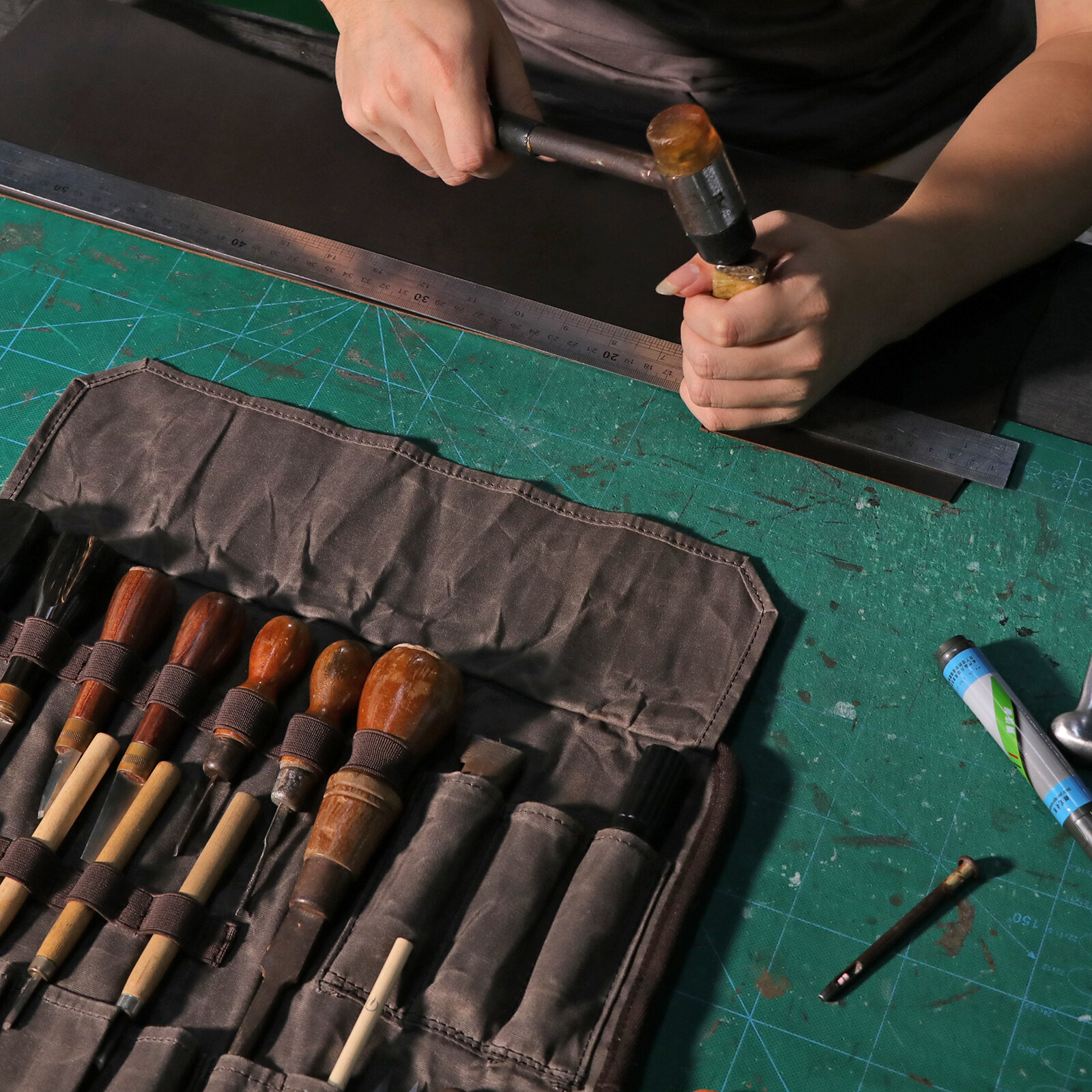 TOURBON Waxed Canvas Tool Roll Spanner Wrench Storage Pouch Chisel Gloves Pocket