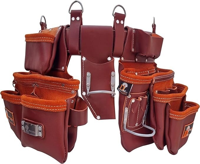 27 Pocket Heavy Duty Pouch Leather Oil Tool Belt Carpenter Electrician Framer