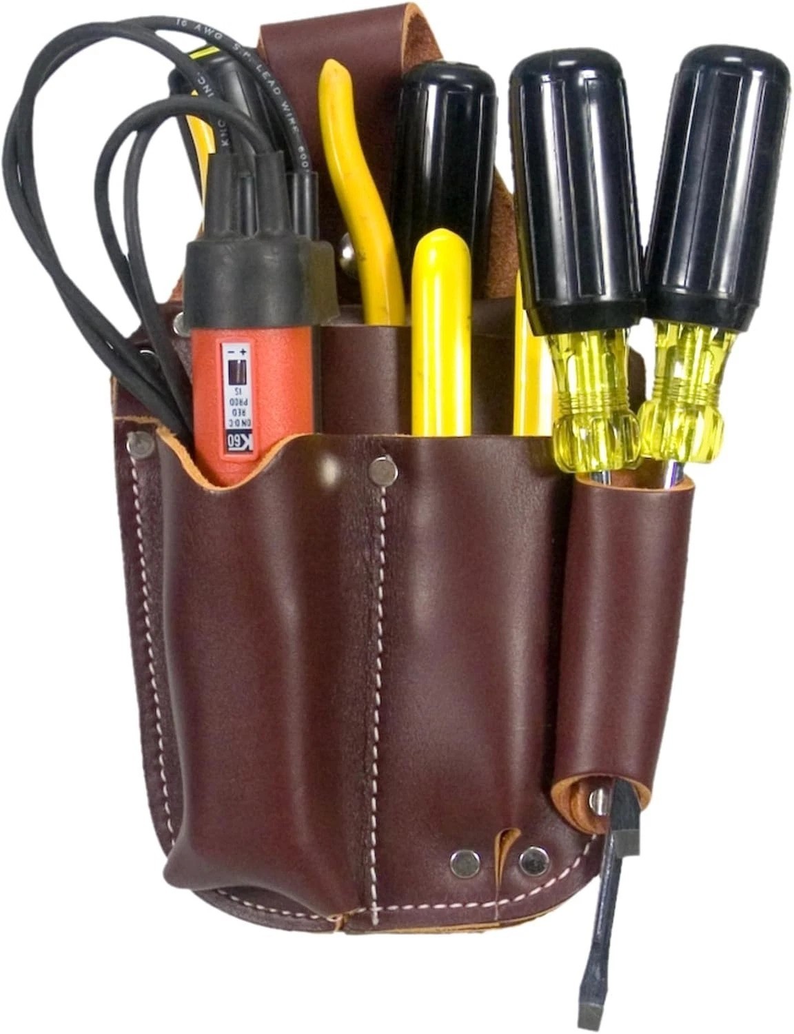 Electrician’s Pocket Caddy – Brown – 5 Pockets & Tool Holders – Belt Compatib…