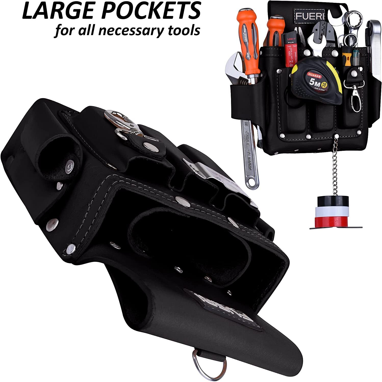 Leather Tool Pouch for carpenters Tool bag for electricians Framers 4 Pocket