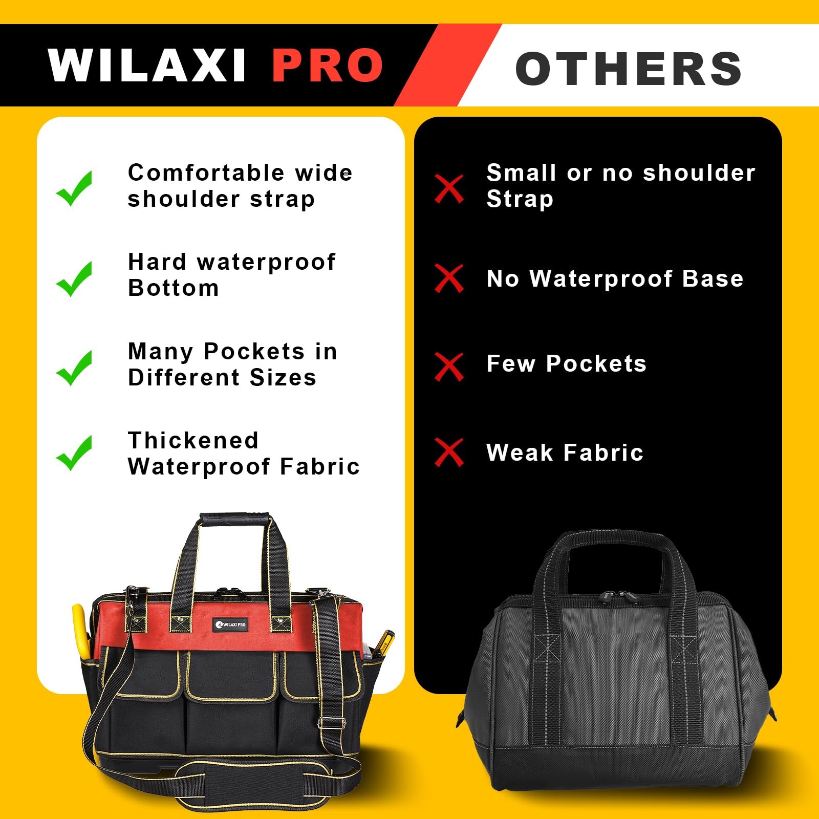 WILAXI PRO 20 in Tool Bag For Men with Waterproof Molded Base, High Capacity …