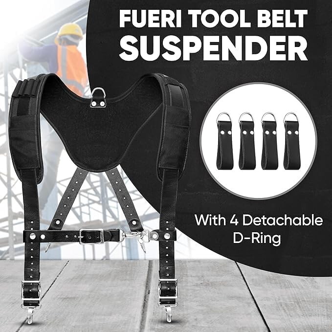 Fueri Tool belt Suspender for men nylon and leather 26 Pockets tool pouch