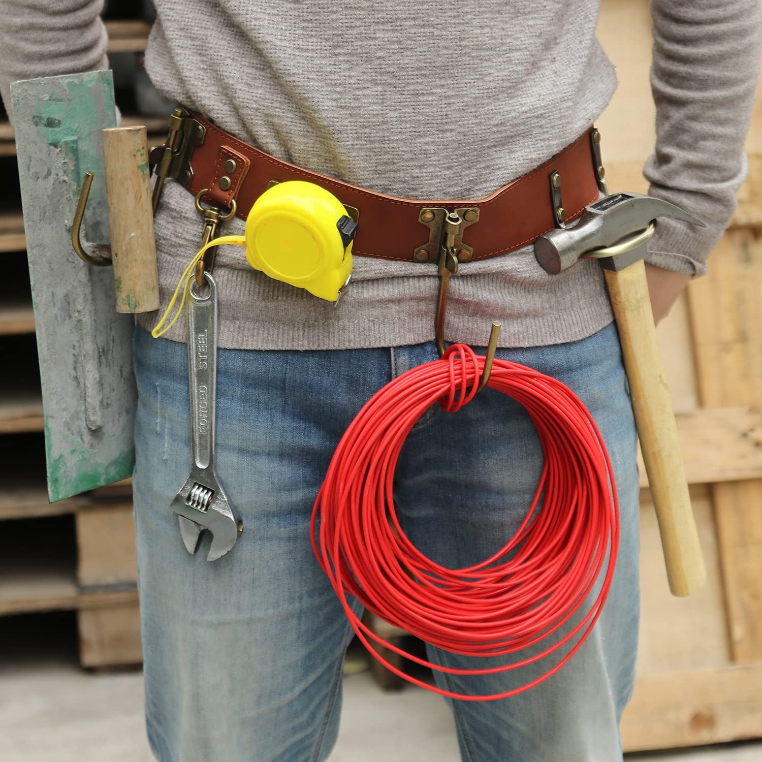 Adjustable Tool Belt Hanging Hooks Hammer Hatchet Holder Tape Measure Drill H…