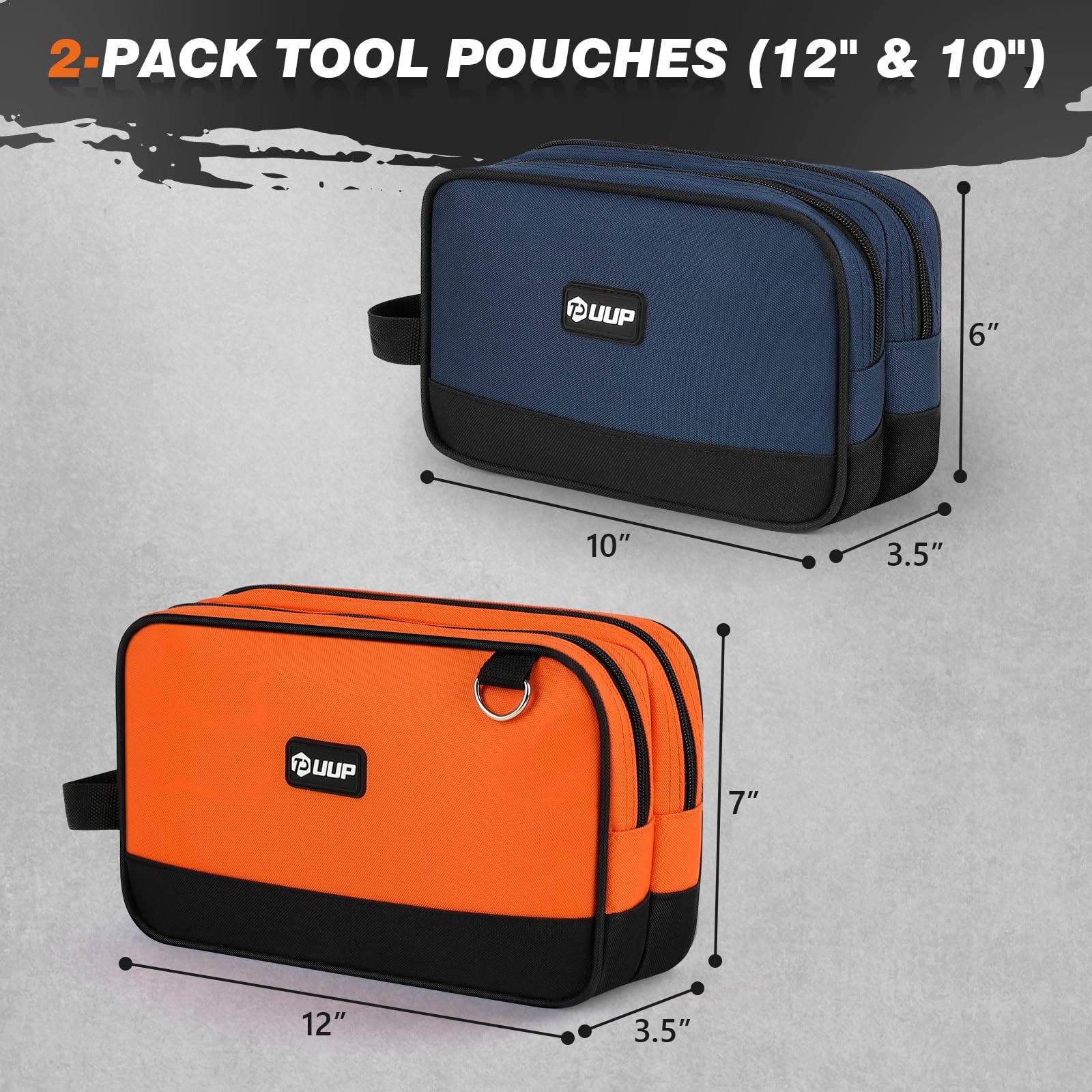 12 10″ Small Tool Bag 2 Pack, Zipper Tool Pouch 2 Compartments, Utility ToolB…