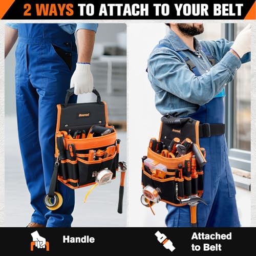 Tool Belt Pouch, 22 Pockets with Hammer Loops & Tape Clip | Durable Nylon