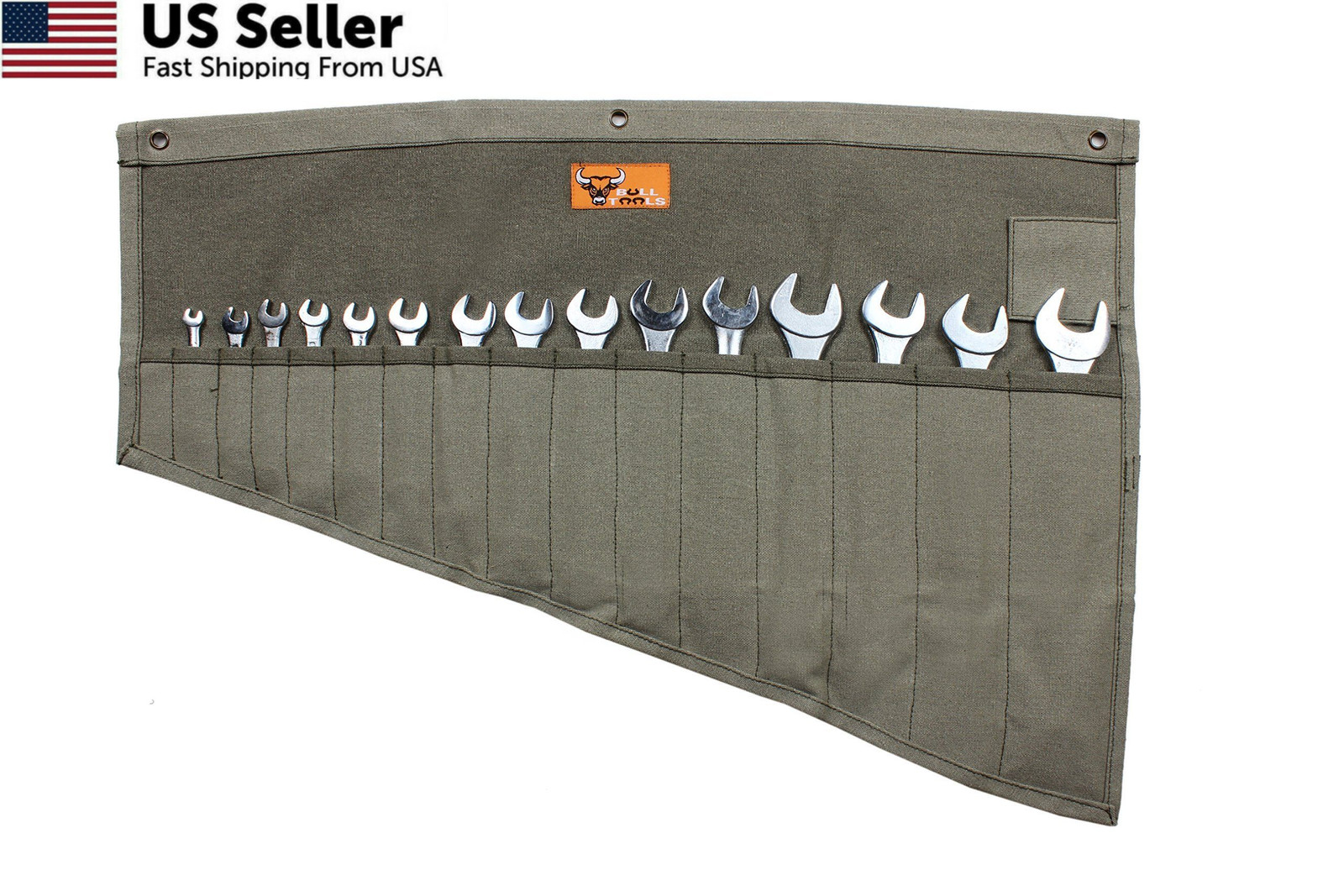 BULL TOOLS Wrench Roll, 16 Pocket Tool Large (16 – PKT), Washed Olive Drab