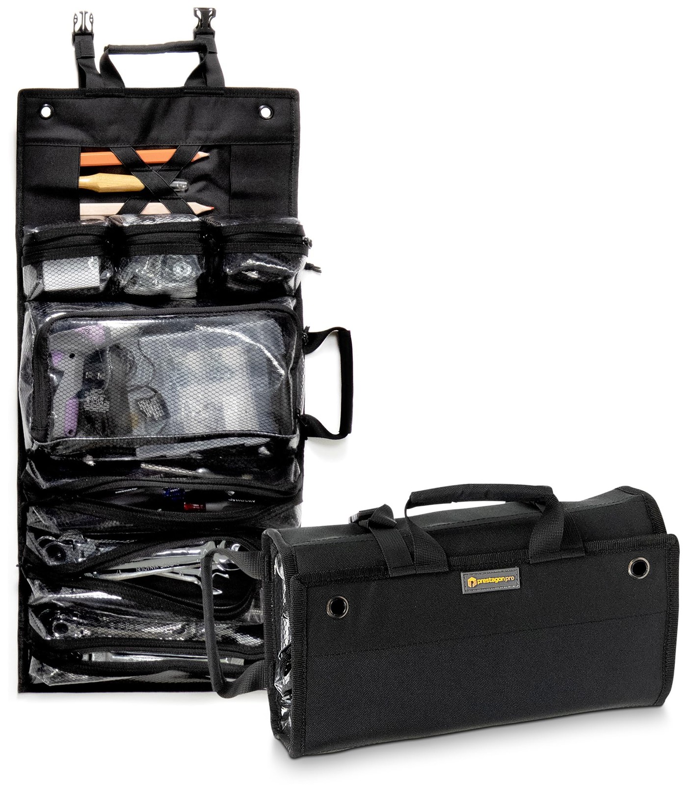 Heavy-Duty Roll Up Tool Bag Organizer w/Transparent Pockets for Quick View &