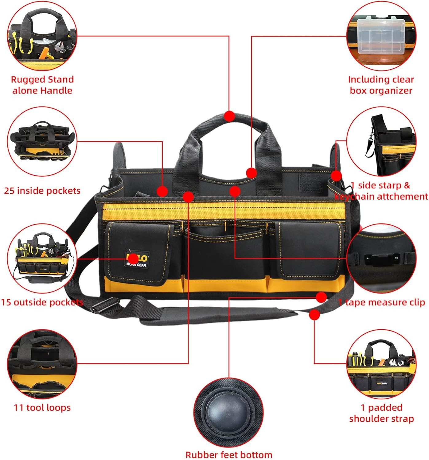 Electrician Tool Bag with Shoulder Strap 17 Inch, HAVC Tool Bag, Open Top Tool C