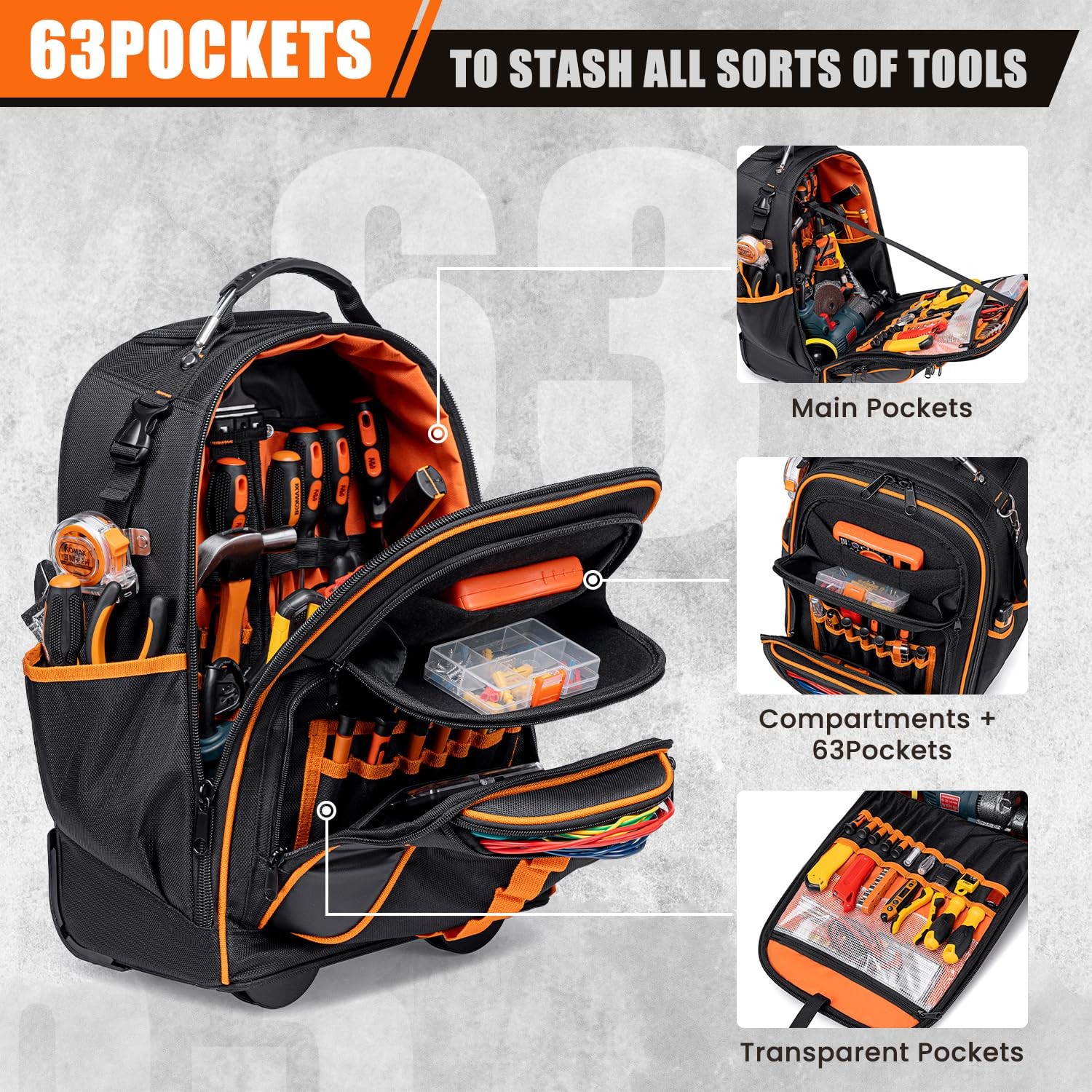 Wheeled Backpack for Heavy Duty Construction Tools