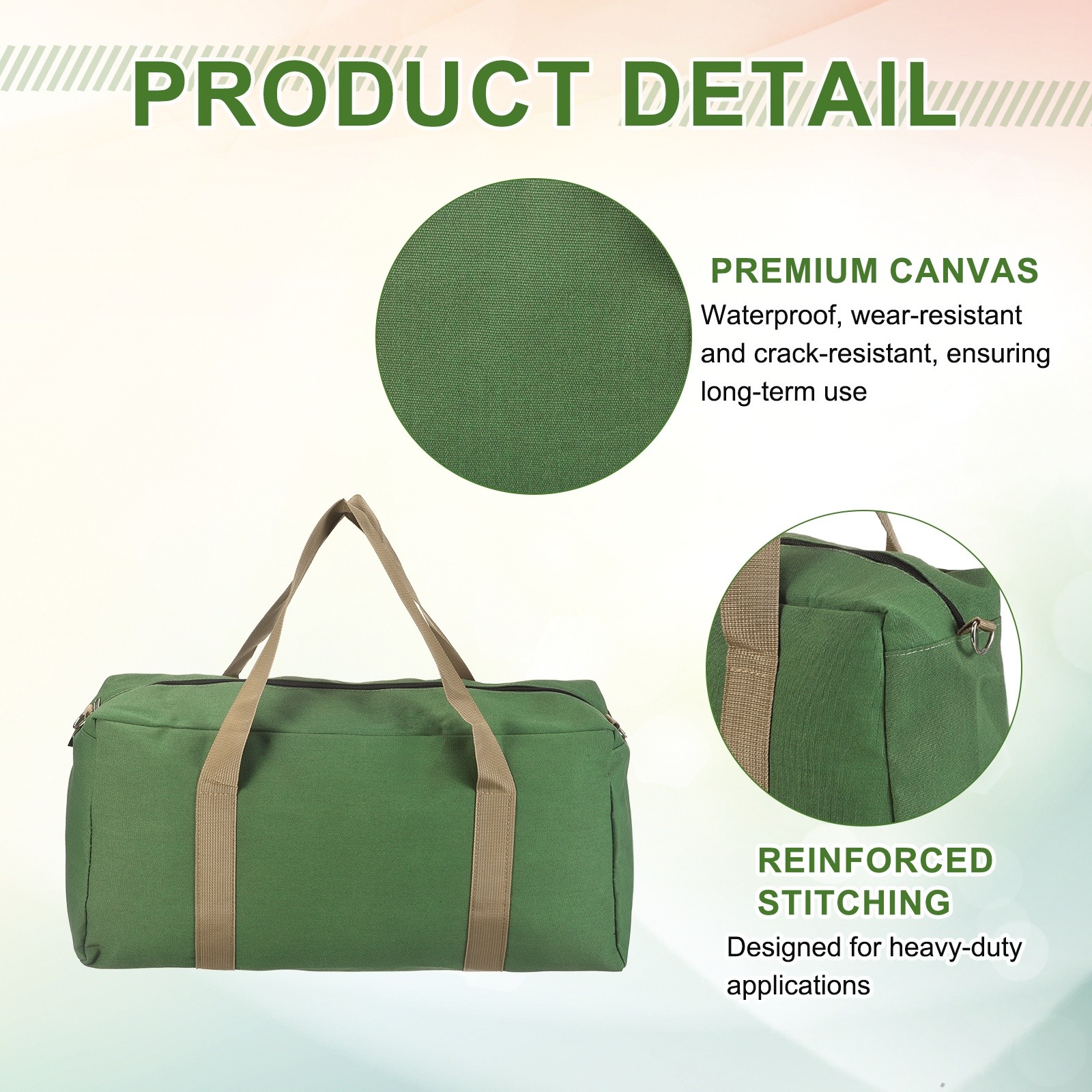 Small Tool Bag, 20 Inch Wide Mouth Tool Organizer Bag, Army Green