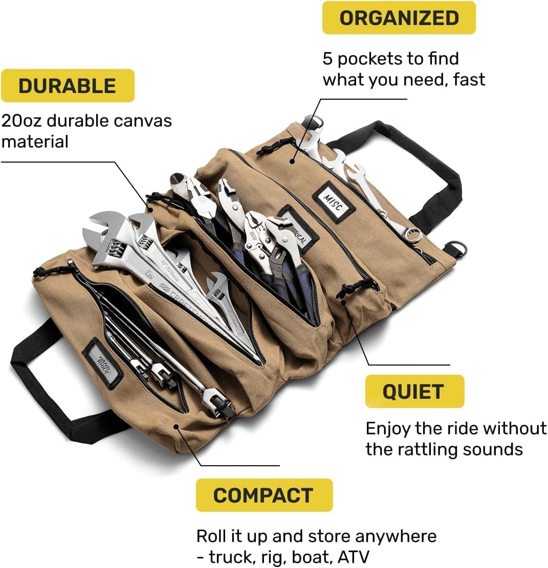 Official Voyager Tool Roll Bag – – Extra Large (20 x 15 in), Black