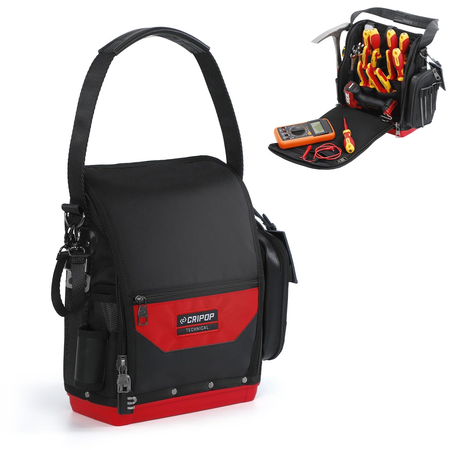 TECH 16 Electrician Tool Bag, Waterproof Hard Bottom Zippered Electricians To…