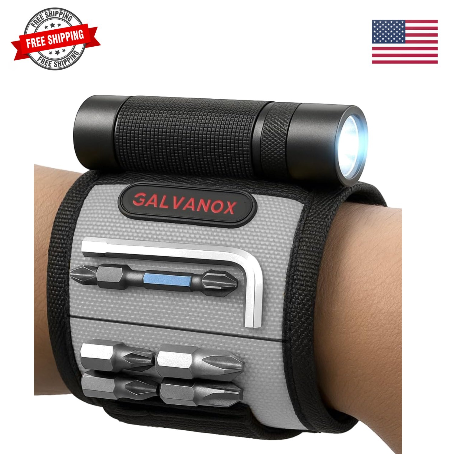Magnetic Wristband with LED Flashlight – Nylon Wrist Magnet for Tools, Screws…