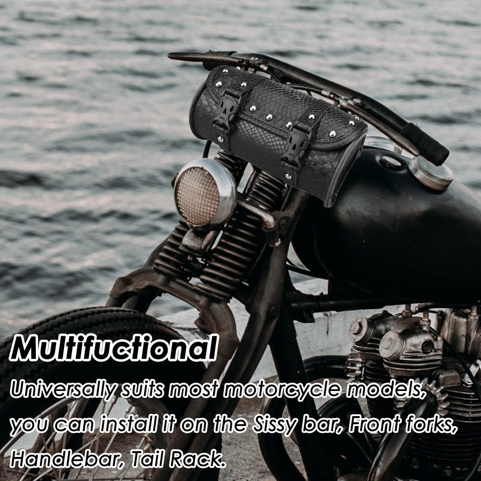 Motorcycle Tool Bag, Motorcycle Fork Bag PU Leather Universal Saddlebag Front