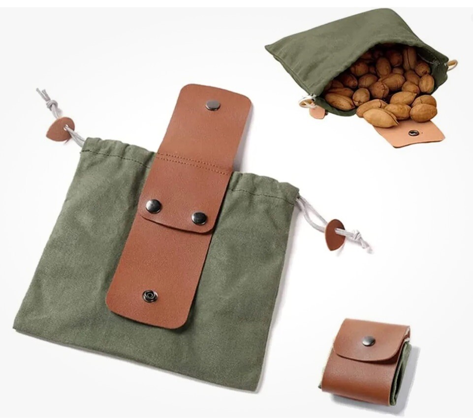 Faux Leather Belt Pouch 4 Foraging Bags Canvas Mushrooms Berries Camping Hiking