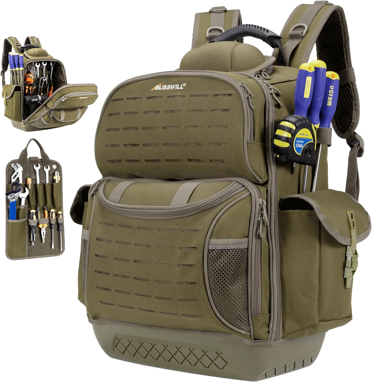Tool Bag Backpack for Men,Heavy Duty Tool Backpack Bag with Waterproof Molded Ba
