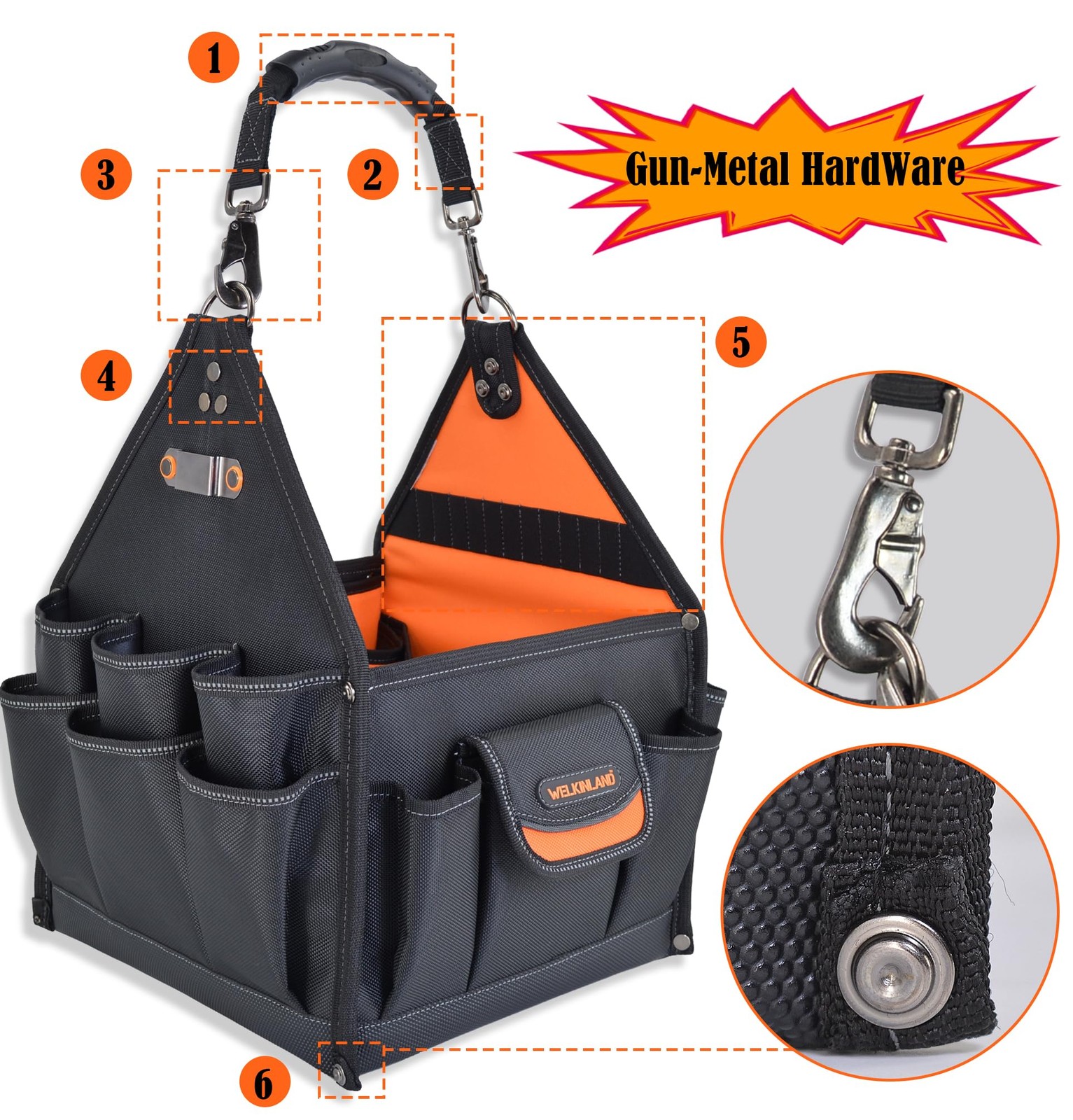 40 Pockets 25L Open Top Tool Tote Tech Tools Bag With Handle Organizer