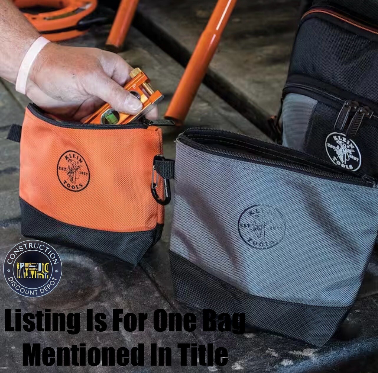 Klein Tools Ballistic Weave Heavy Duty Bag With Carabiners -Orange-Wire nut Size