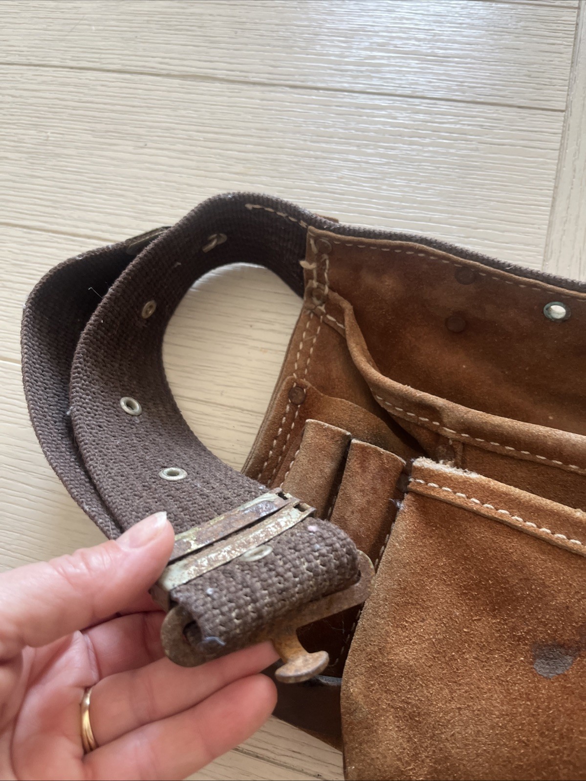 Vintage Suede Tool Pouch Nail Apron Heavy Split Cowhide No. 490X By Nicholas