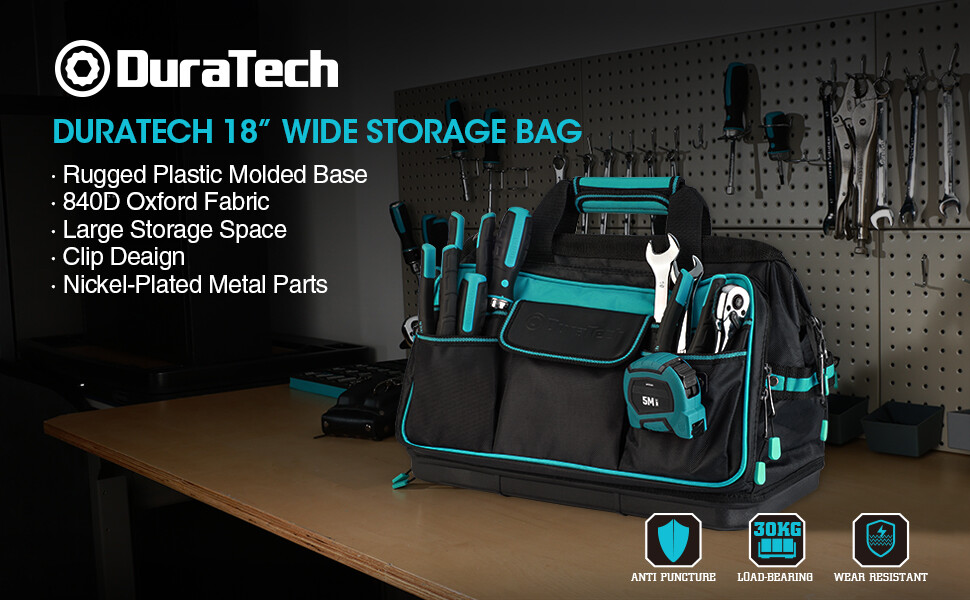 DURATECH 17″Wide Mouth Tool Bag Tool Bag Organizer WaterProof 840D Oxford Fabric