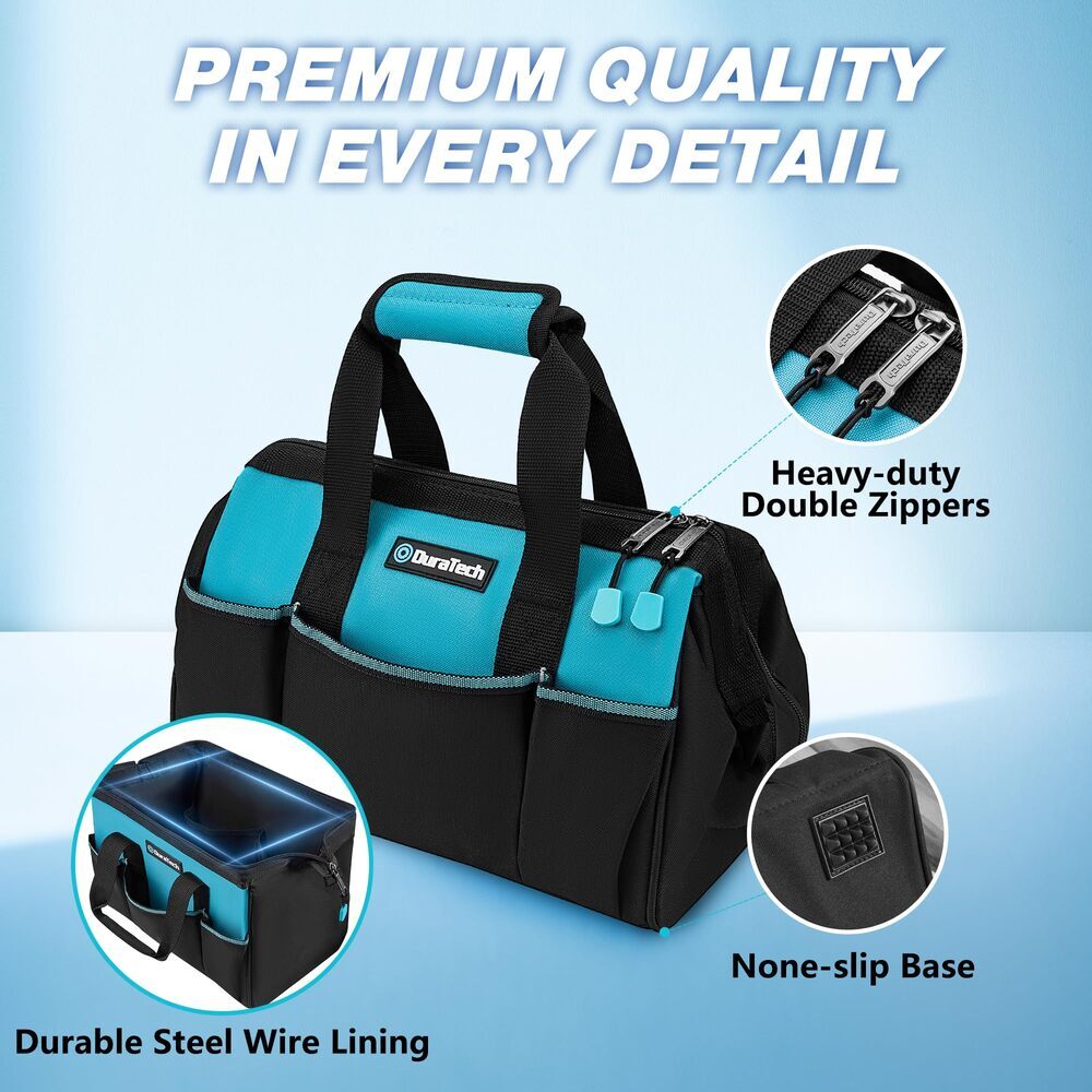 DURATECH 13″ Toolbag 9 Pockets Wide Thickened Fabric Open Mouth Storage Tool Bag