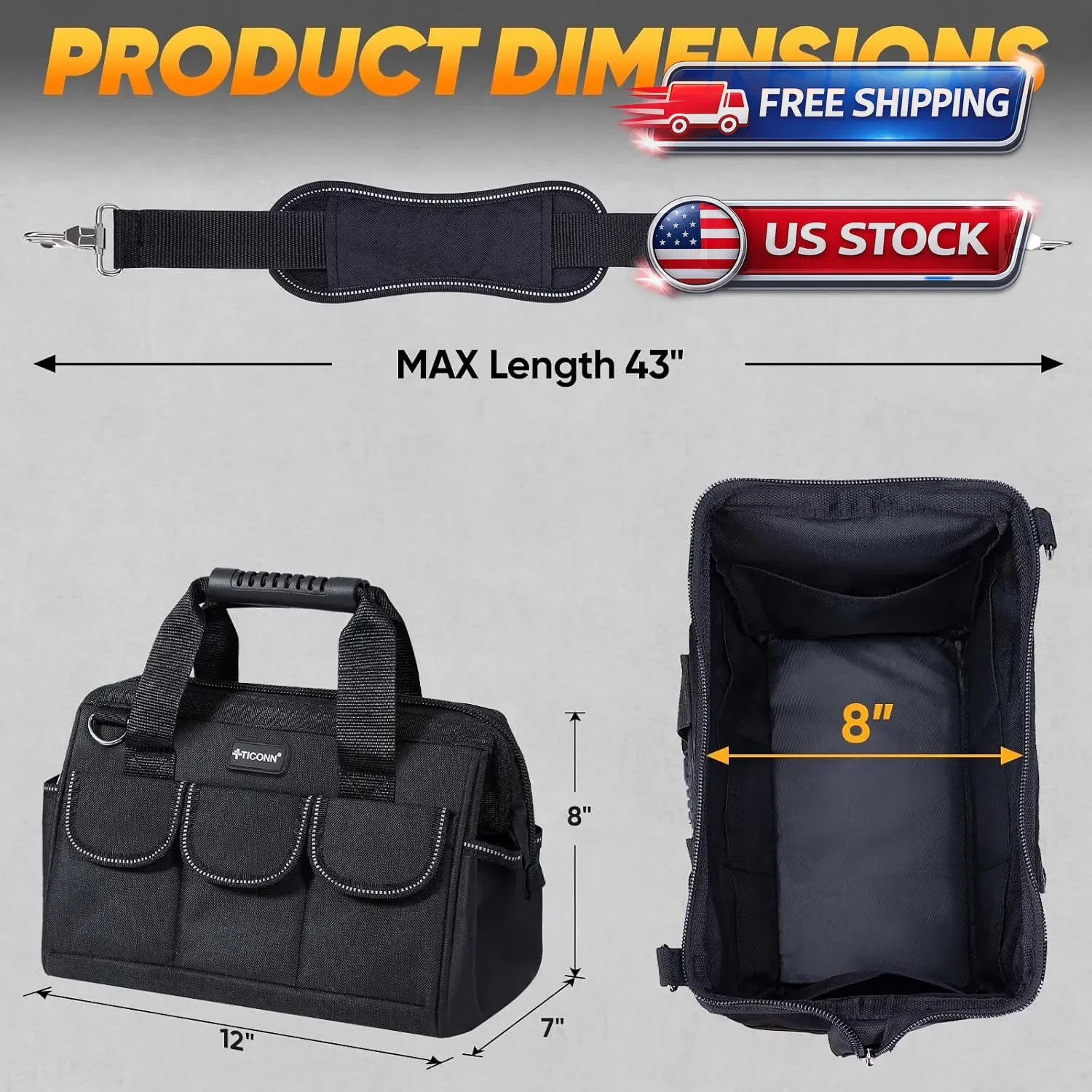 12 Inch Small Tool Bag, Open Top Tool Tote with Stainless Steel Handle and Ad…