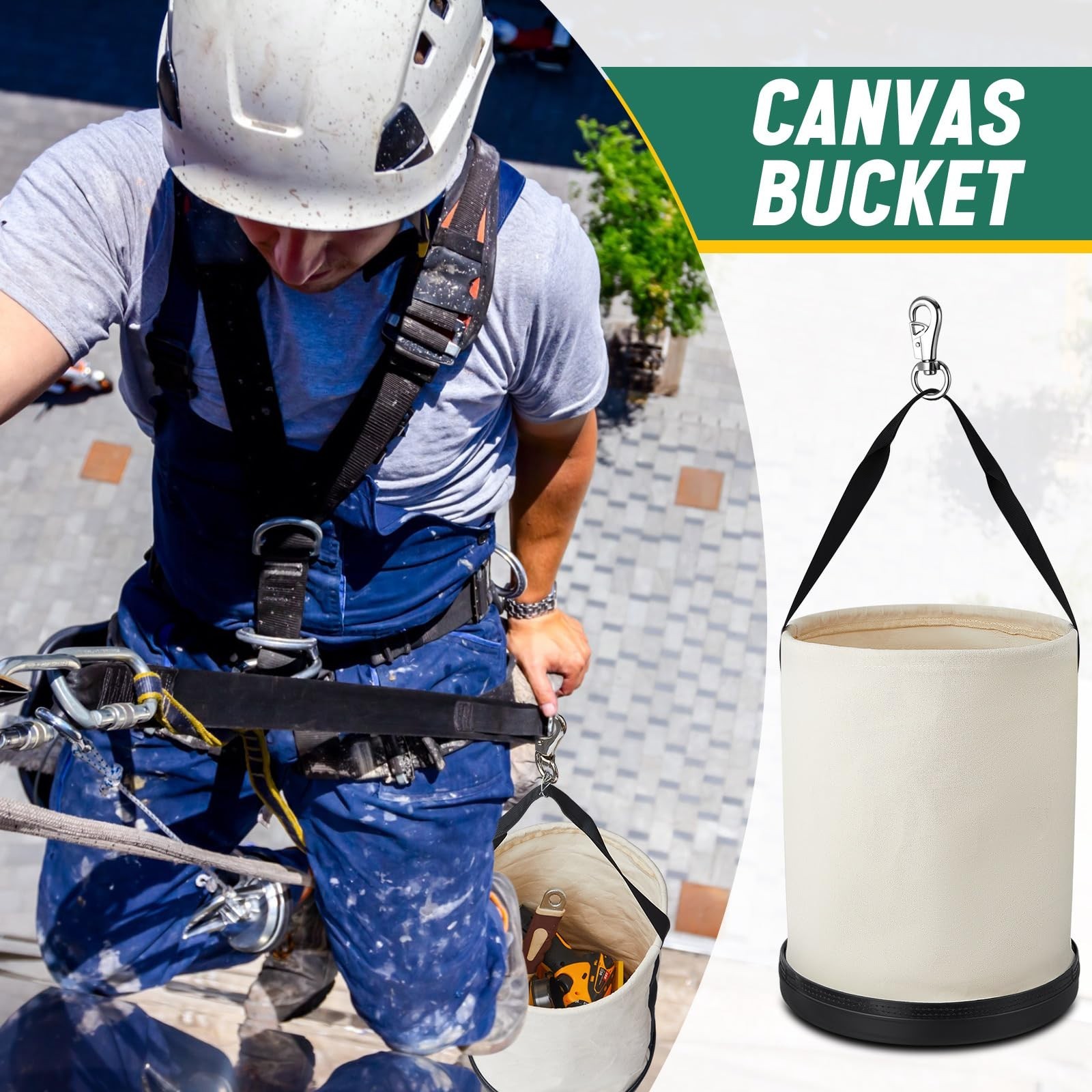 2 Pack Heavy Duty Canvas Bucket Tool Bag 15″ x 12″ with Plastic Bottom & Metal H